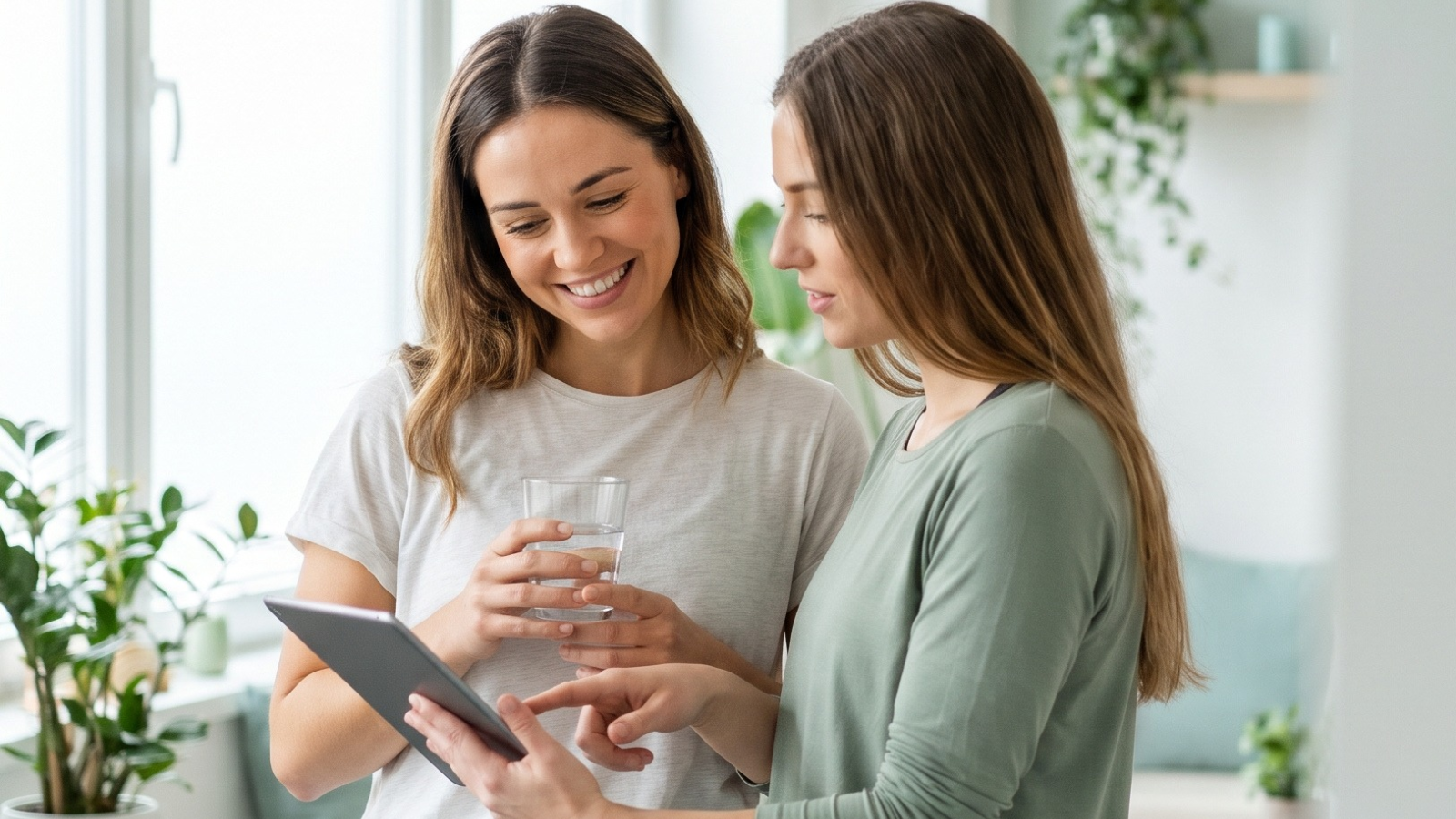 2 girls discussing with Glass of Water